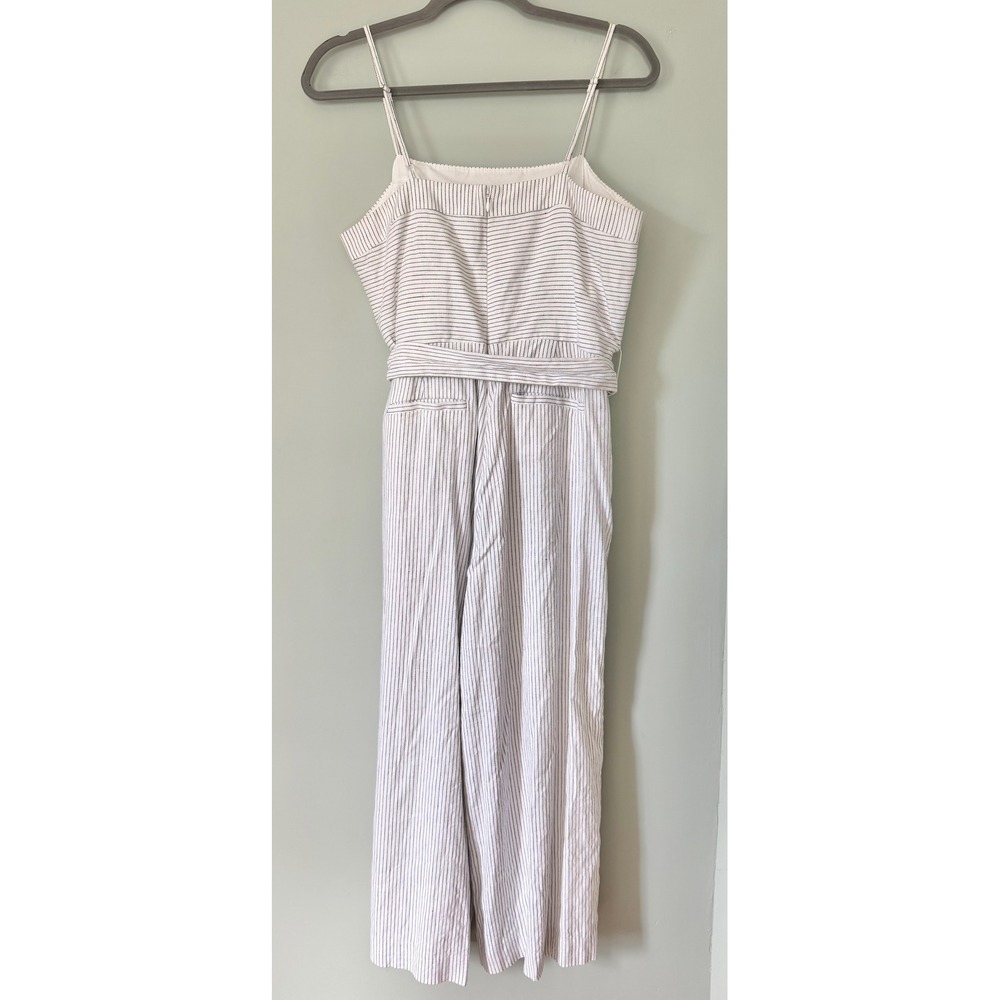 Banana Republic Cotton/Linen Wide Leg Cropped Jumpsuit White Navy Stripe Size 10 - Picture 6 of 9